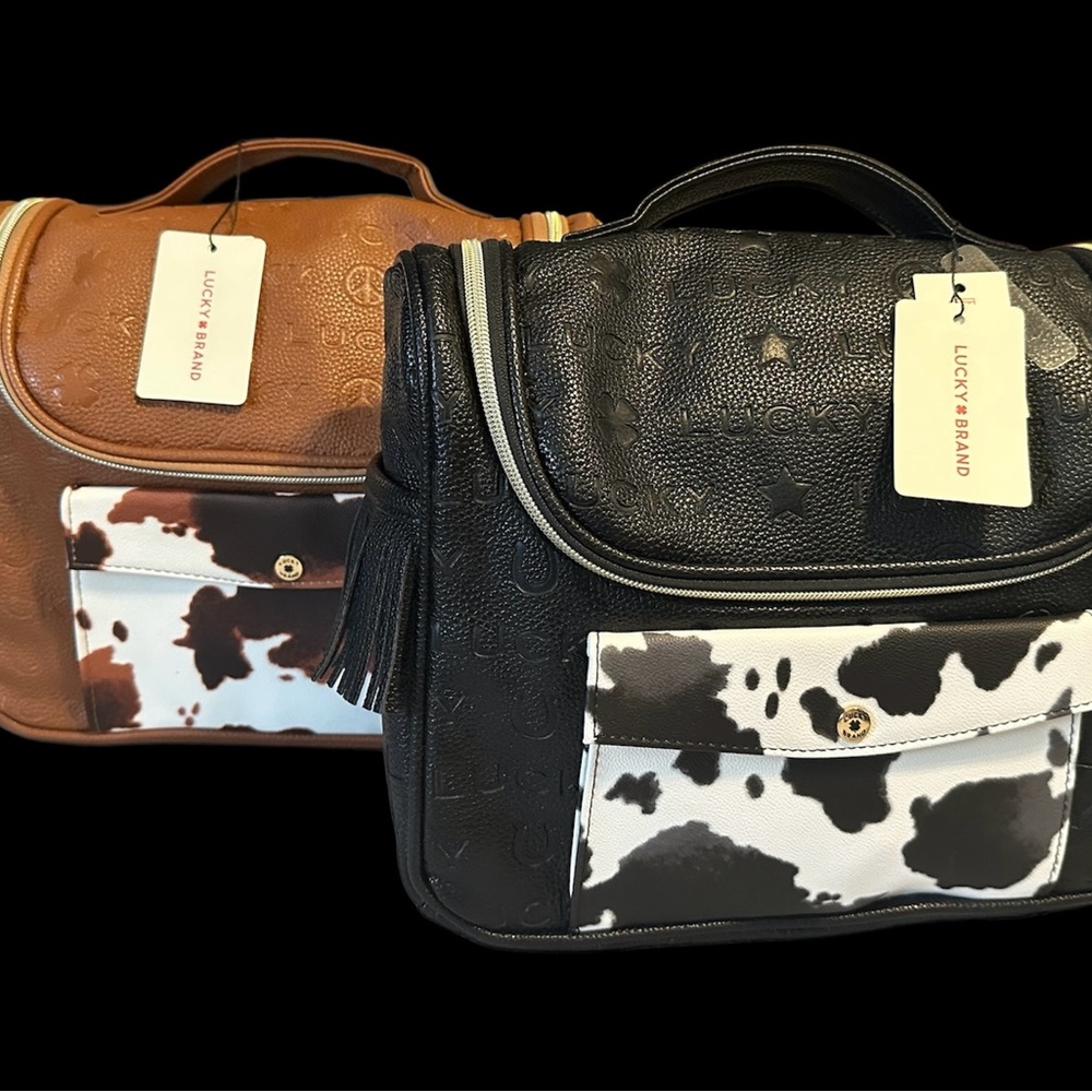 NWT Lucky Brand Black/Brown Cow Print Bags His and Hers x2